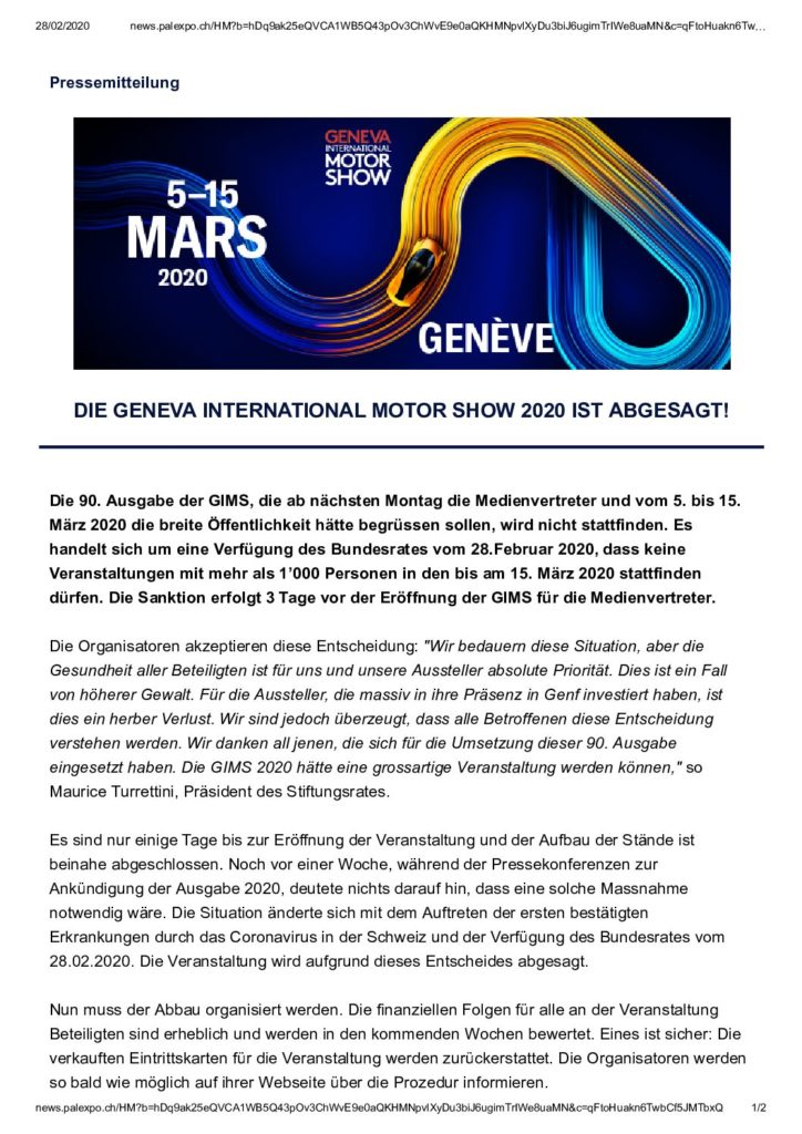 The Geneva International Motor Show is cancelled!