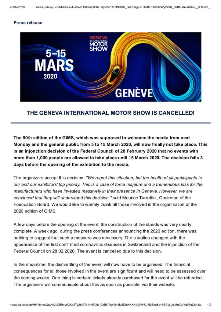 The Geneva International Motor Show is cancelled!