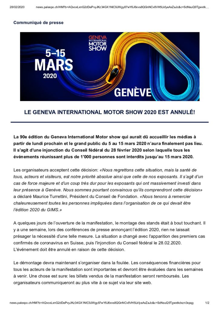 The Geneva International Motor Show is cancelled!