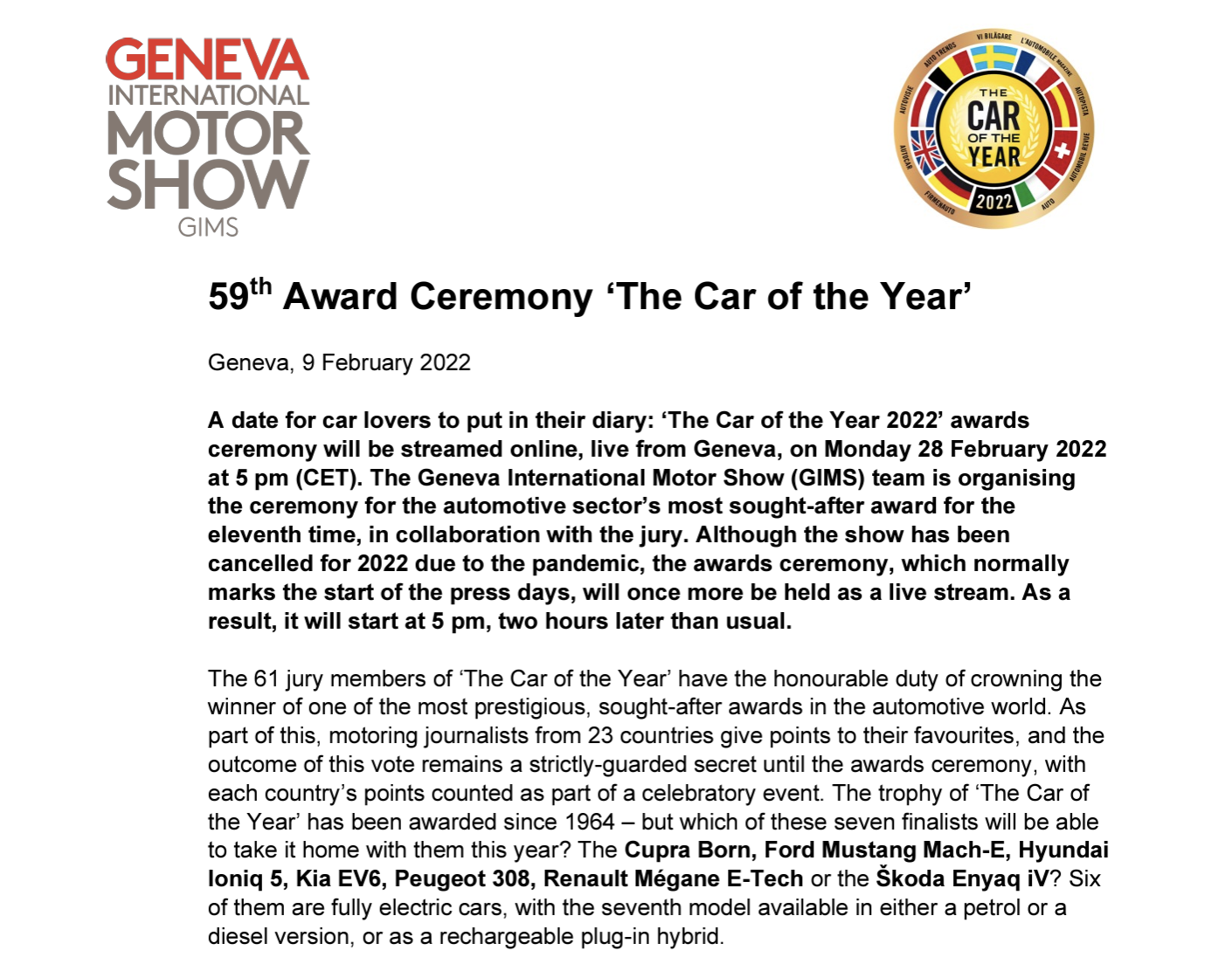 59th Award Ceremony ‘The Car of the Year’