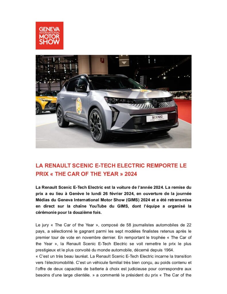 Communiqué de presse Car of the Year 2024